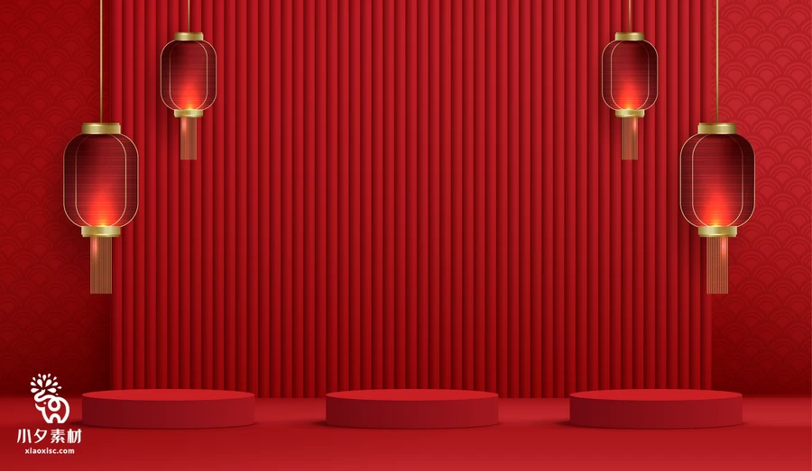 2023兔年新年春节红色喜庆电商展台舞台背景海报AI矢量设计素材【005】